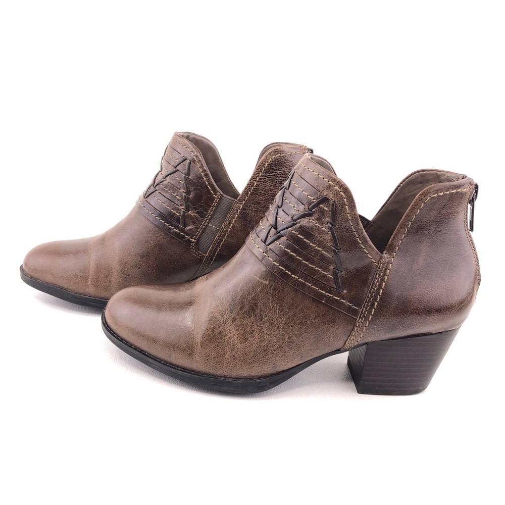 Earth Merlin Taupe Brown Leather Ankle Booties 7 B - Picture 2 of 12
